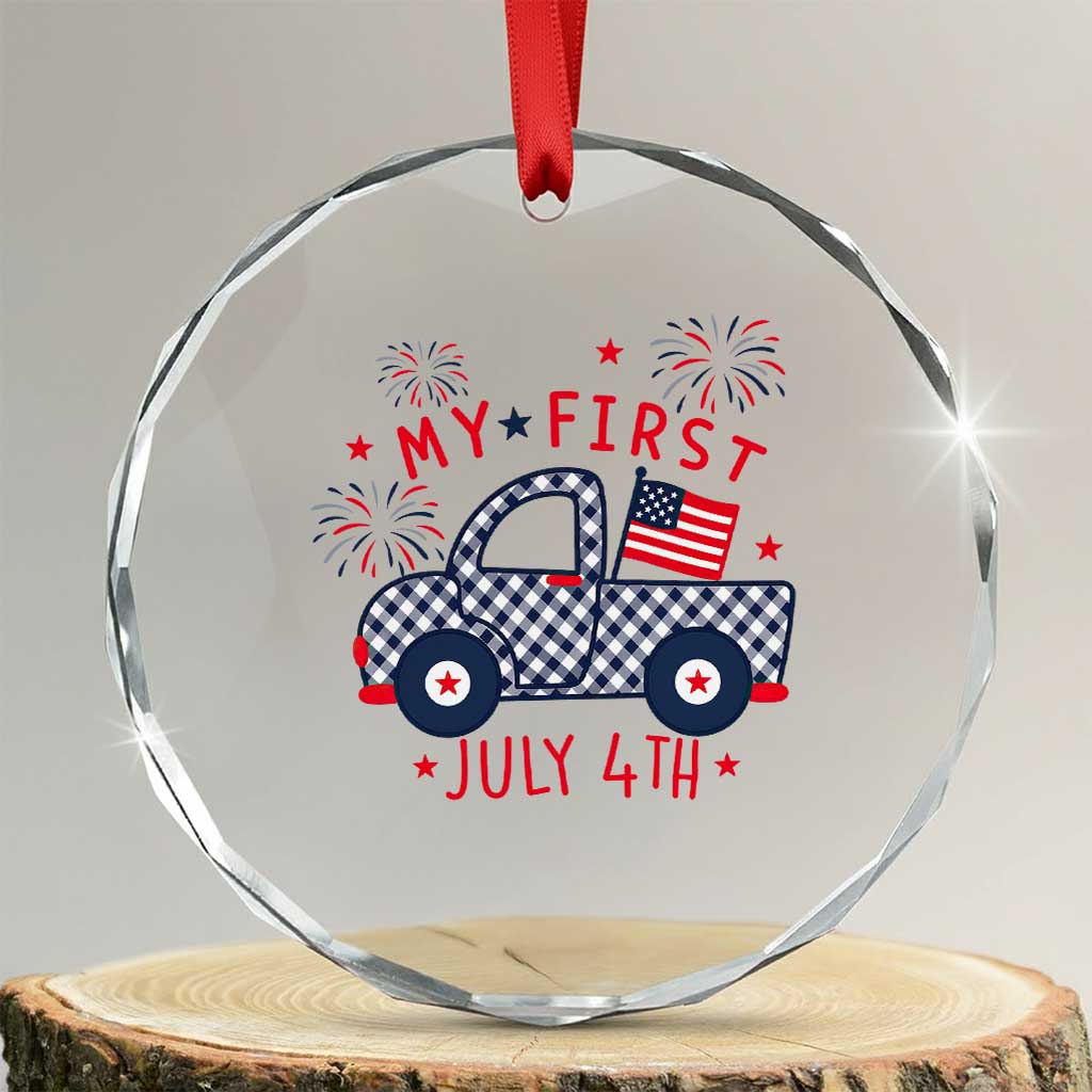 My First July 4th Gingham Vintage Truck Americana Crystal Glass Ornament Patriotic Fireworks Independence Holiday Milestone TS02 Transparent Glass 3'' Circle Print Your Wear