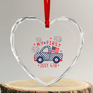 My First July 4th Gingham Vintage Truck Americana Heart Crystal Glass Ornament Patriotic Fireworks Independence Holiday Milestone