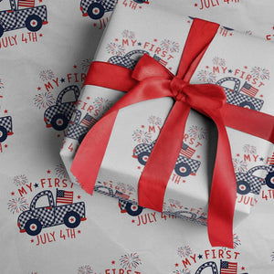 My First July 4th Gingham Vintage Truck Americana Wrapping Paper Roll Patriotic Fireworks Independence Holiday Milestone