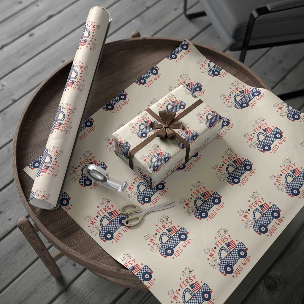 My First July 4th Gingham Vintage Truck Americana Wrapping Paper Roll Patriotic Fireworks Independence Holiday Milestone