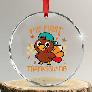 My First Thanksgiving Crystal Glass Ornament Funny Newborn Thanksgiving Turkey Boys TS10 Transparent Glass 3'' Circle Print Your Wear