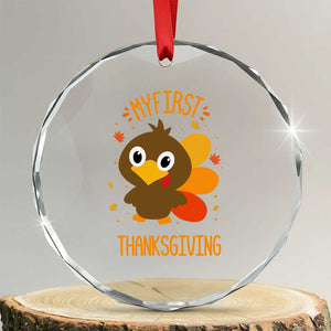 My First Thanksgiving Crystal Glass Ornament Funny Thanksgiving Turkey TS10 Transparent Glass 3'' Circle Print Your Wear