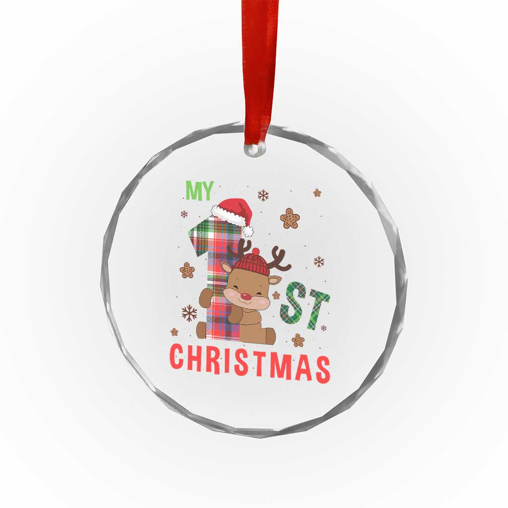 My First Xmas Cute Reindeer Santa Hat Crystal Glass Ornament TS11 Print Your Wear