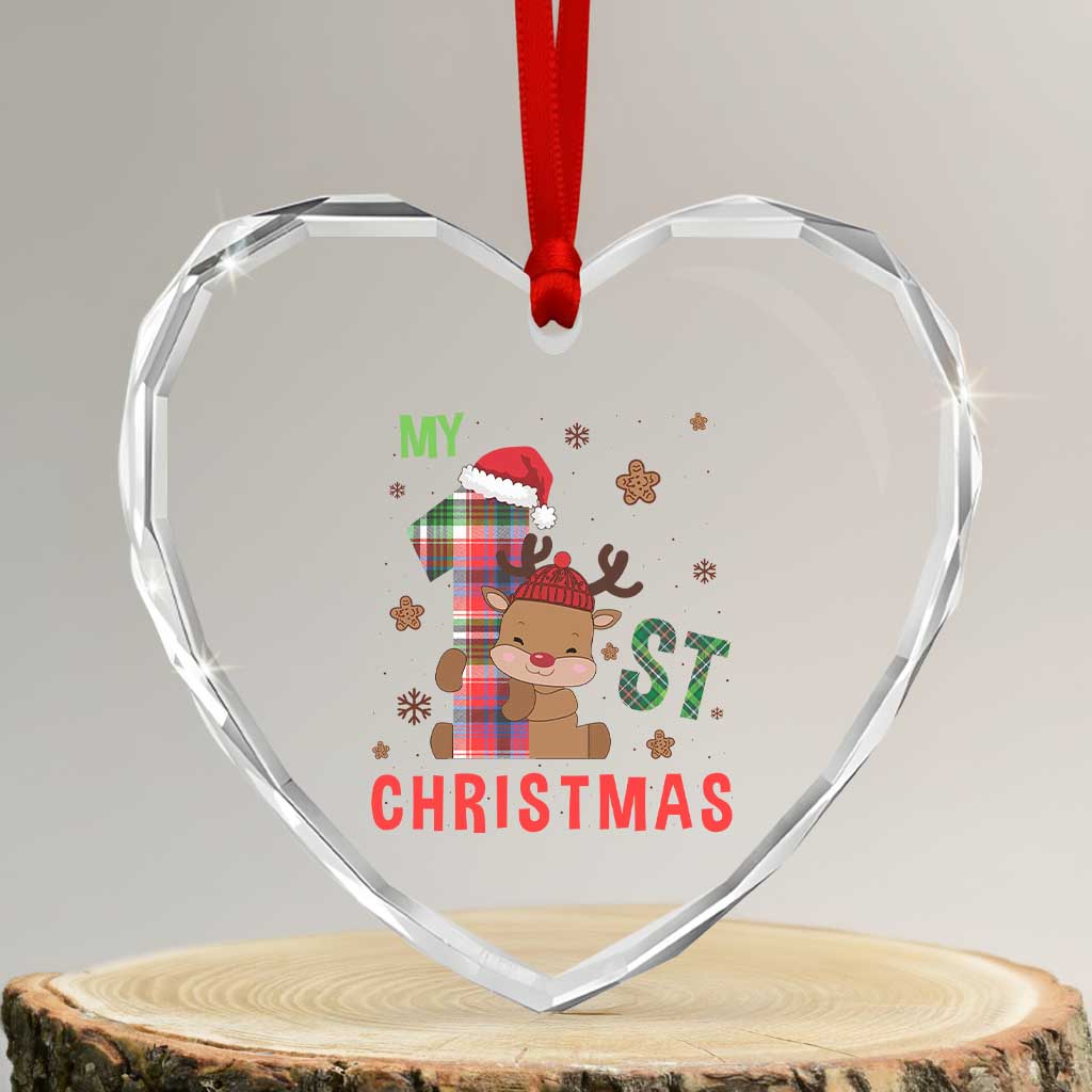 My First Xmas Cute Reindeer Santa Hat Heart Crystal Glass Ornament TS11 Transparent Glass 3'' Heart Print Your Wear