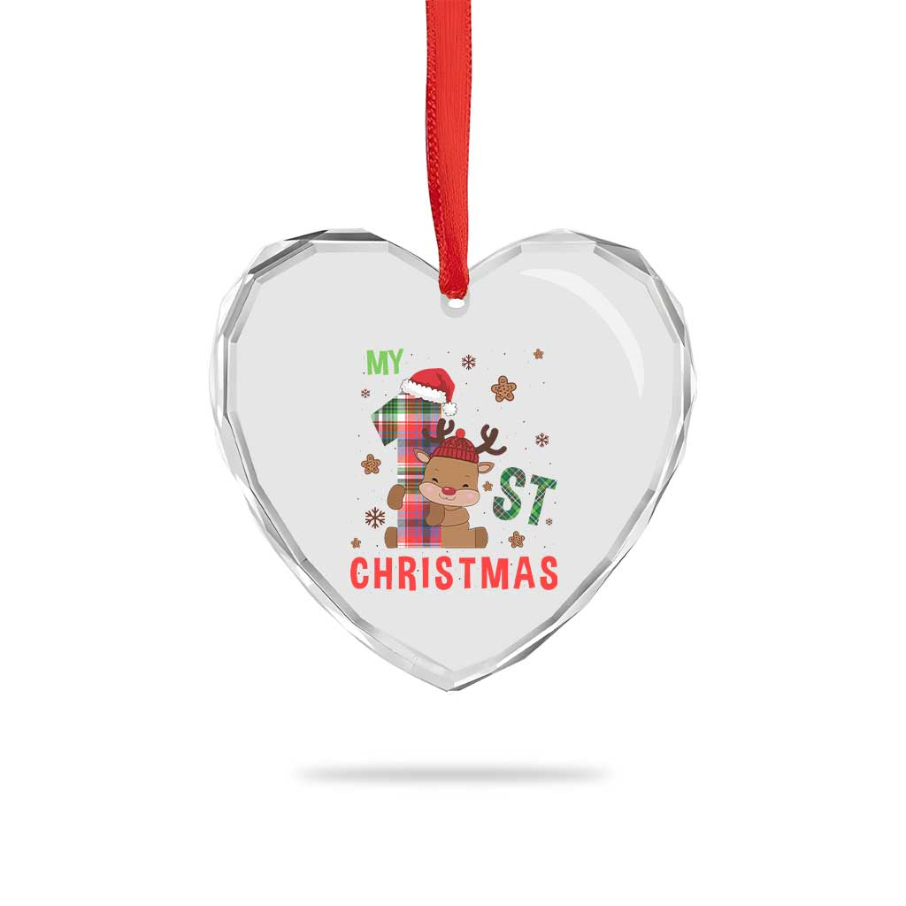 My First Xmas Cute Reindeer Santa Hat Heart Crystal Glass Ornament TS11 Print Your Wear