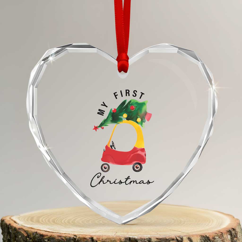 My First Xmas Heart Crystal Glass Ornament Toy Car Xmas Tree TS11 Transparent Glass 3'' Heart Print Your Wear