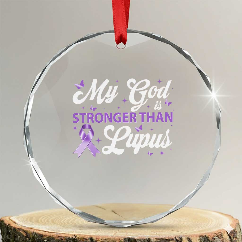 My God Is Bigger Than Lupus Crystal Glass Ornament Purple Ribbon TS10 Transparent Glass 3'' Circle Print Your Wear