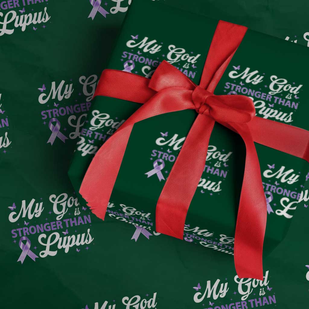 My God Is Bigger Than Lupus Wrapping Paper Roll Purple Ribbon TS10 Green Print Your Wear