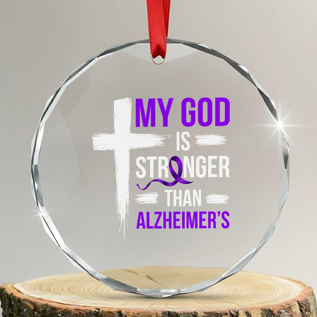 My God Is Stronger Than Alzheimers Crystal Glass Ornament Christian Purple Ribbon Faith Support TS12 Transparent Glass 3'' Circle Print Your Wear