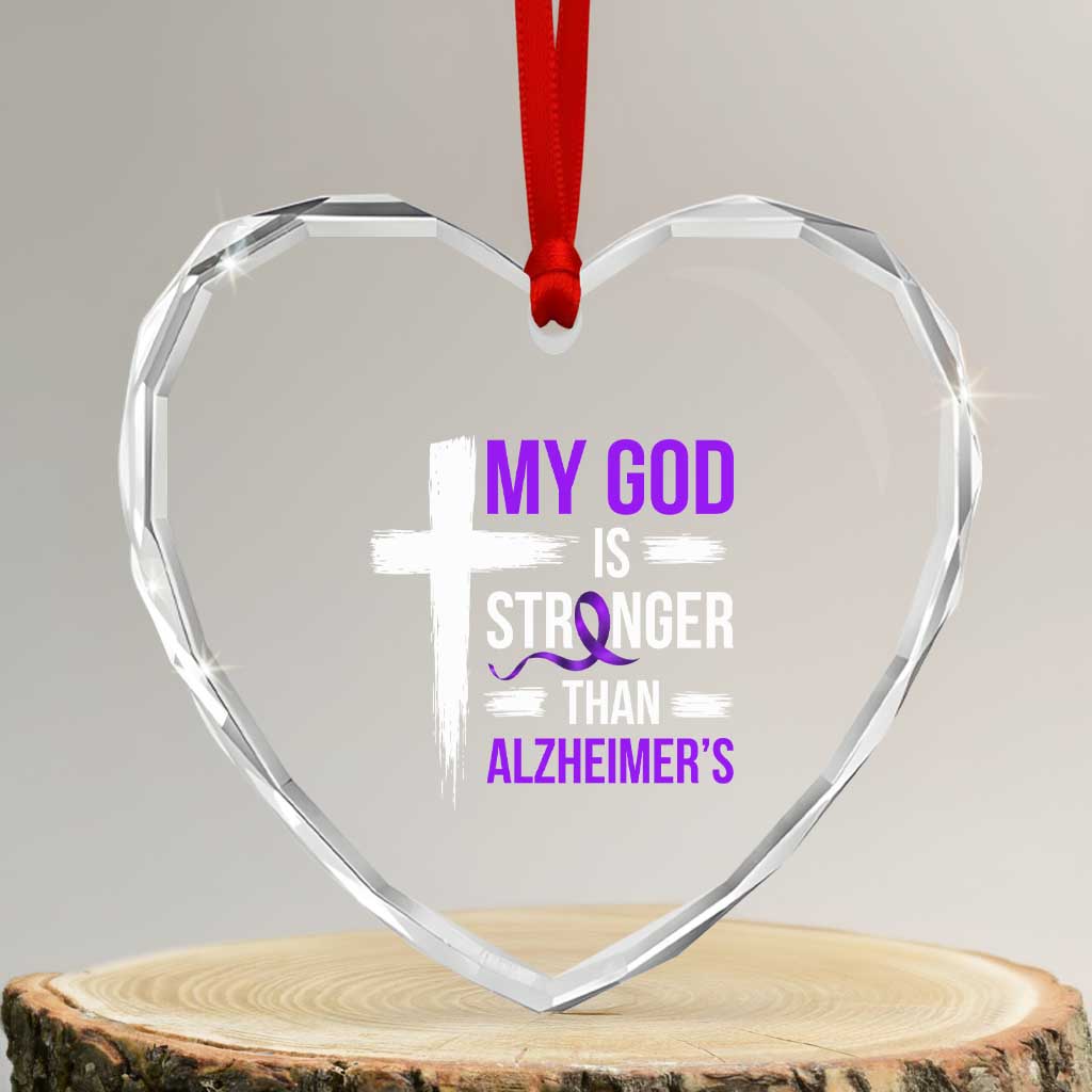 My God Is Stronger Than Alzheimers Heart Crystal Glass Ornament Christian Purple Ribbon Faith Support TS12 Transparent Glass 3'' Heart Print Your Wear