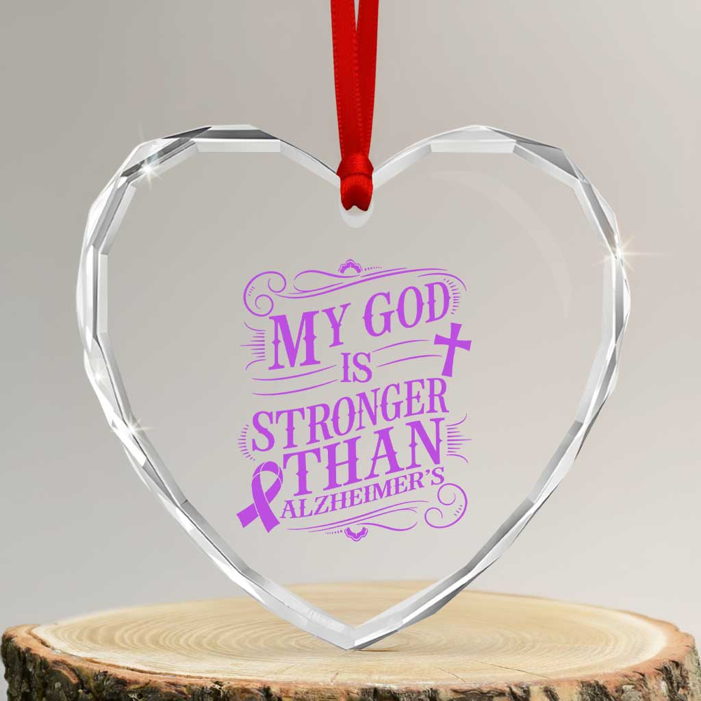 My God Is Stronger Than Alzheimers Heart Crystal Glass Ornament Faith Hope Purple Ribbon Graphic TS12 Transparent Glass 3'' Heart Print Your Wear