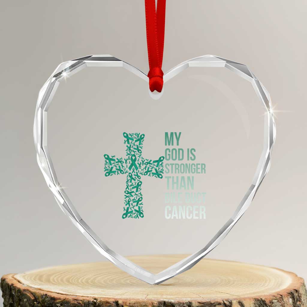 My God Is Stronger Than Bile Duct Cancer Heart Crystal Glass Ornament Faith Over Fear Support Gift