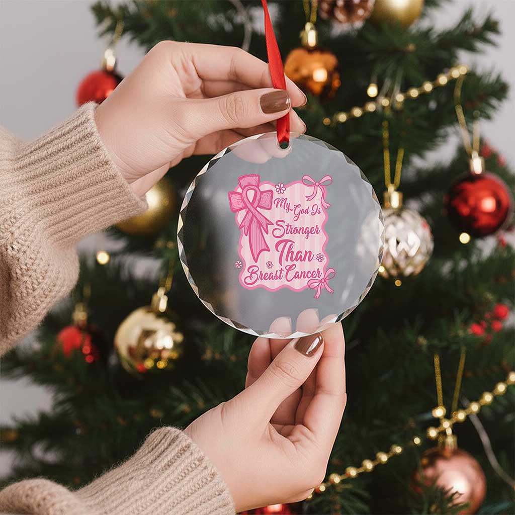 My God Is Stronger Than Breast Cancer Crystal Glass Ornament Christian Support Gift