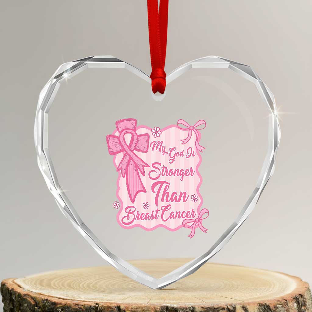 My God Is Stronger Than Breast Cancer Heart Crystal Glass Ornament Christian Support Gift