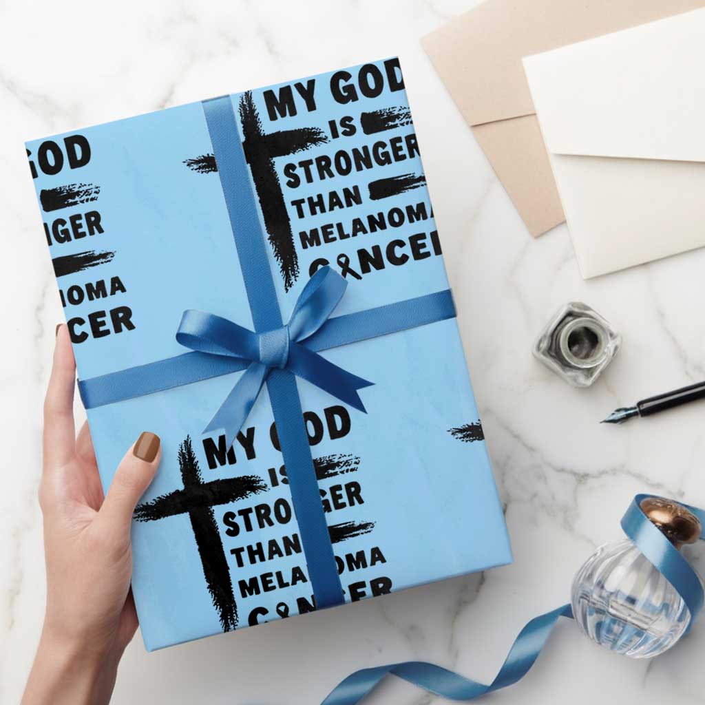 My God Is Stronger Than Melanoma Wrapping Paper Roll Christian Cancer Support TS12 Light Blue Print Your Wear