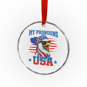 My Pronouns Are USA Crystal Glass Ornament Bold Patriotic Eagle with American Flag Bandana Mullet TS02 Print Your Wear