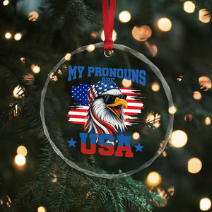 My Pronouns Are USA Crystal Glass Ornament Bold Patriotic Eagle with American Flag Bandana Mullet TS02 Print Your Wear