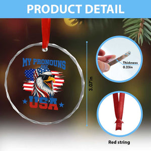 My Pronouns Are USA Crystal Glass Ornament Bold Patriotic Eagle with American Flag Bandana Mullet TS02 Print Your Wear