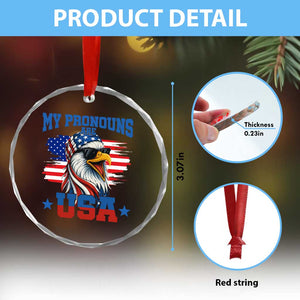 My Pronouns Are USA Crystal Glass Ornament Bold Patriotic Eagle with American Flag Bandana Mullet TS02 Print Your Wear