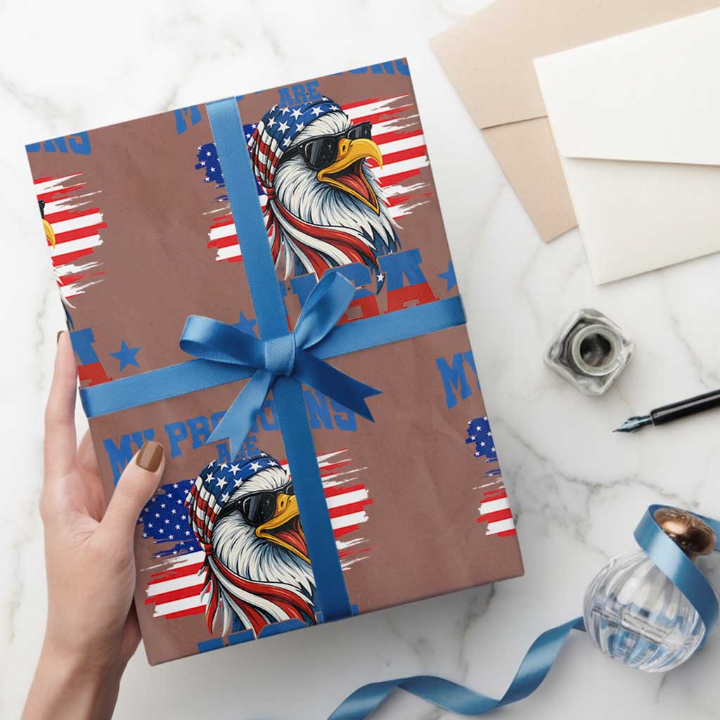 My Pronouns Are USA Wrapping Paper Roll Bold Patriotic Eagle with American Flag Bandana Mullet TS02 Mocha Print Your Wear