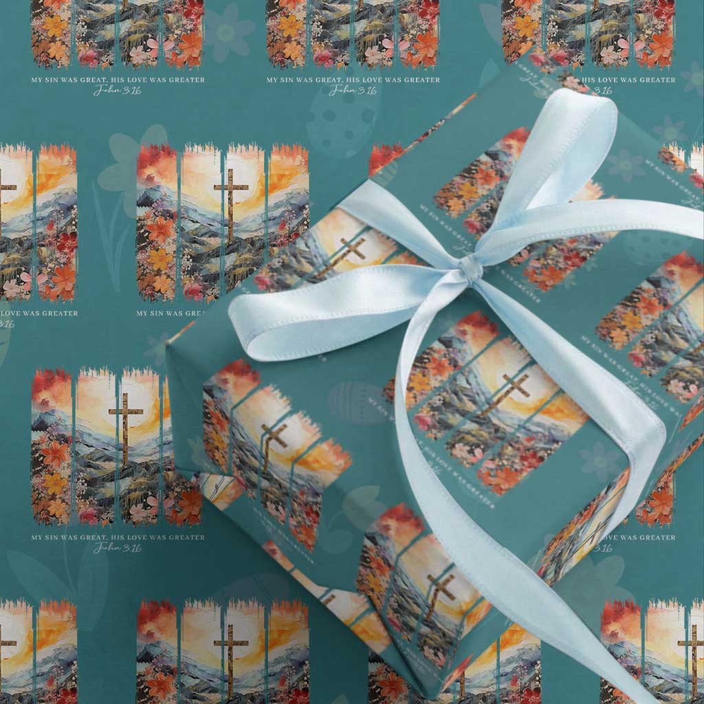 My Sin Was Great His Love Was Greater Wrapping Paper Roll Christian Easter Religious Bible Verse TS11 Teal Print Your Wear