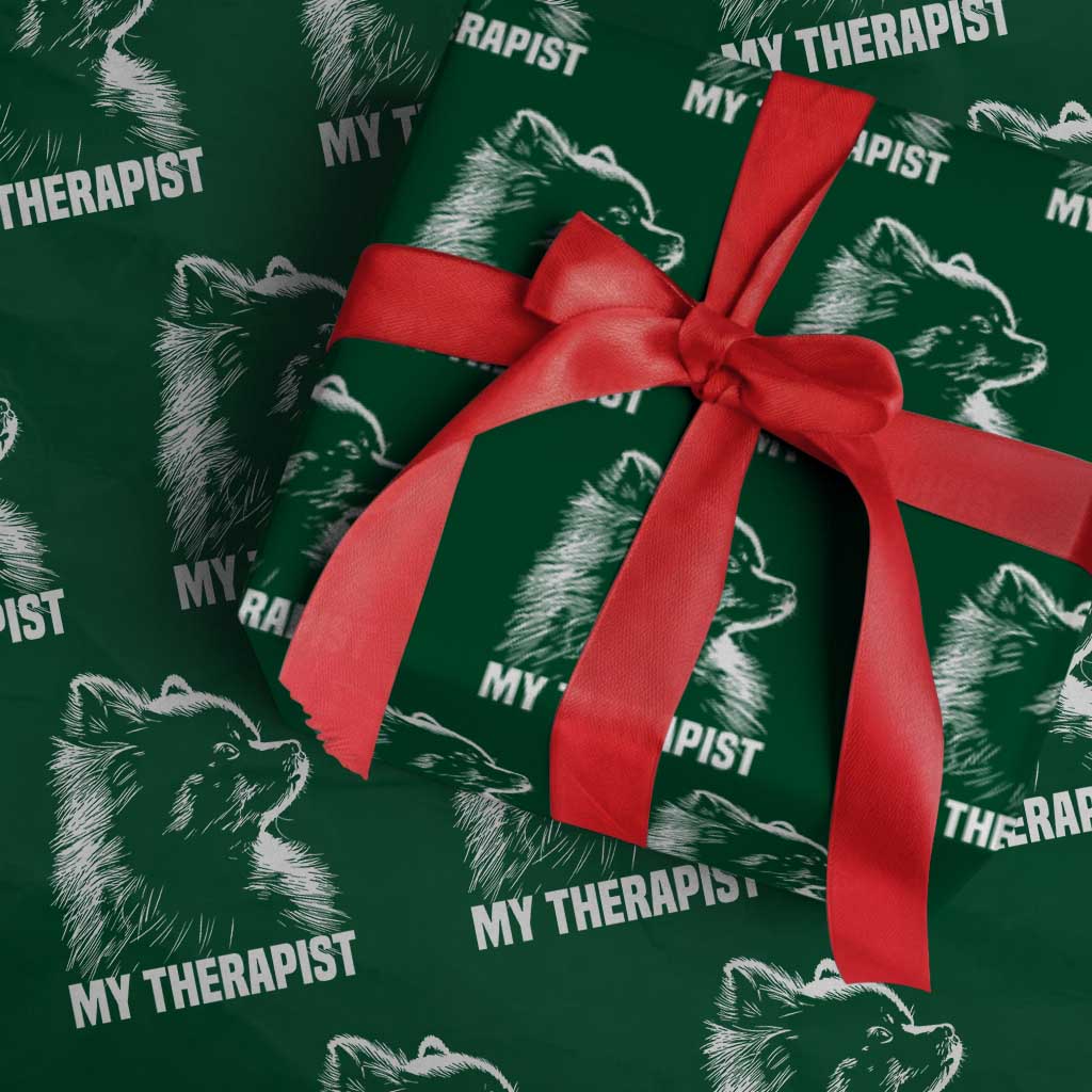 My Therapist Is A Pomeranian Wrapping Paper Roll Dog Lover Gift Idea TS12 Green Print Your Wear