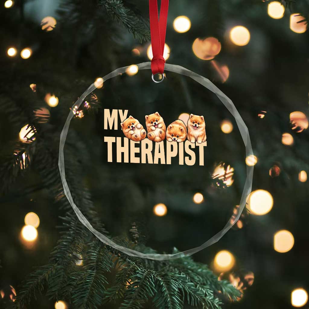 My Therapist Is My Dog Crystal Glass Ornament Cute Pomeranian Lover Meme TS12 Print Your Wear