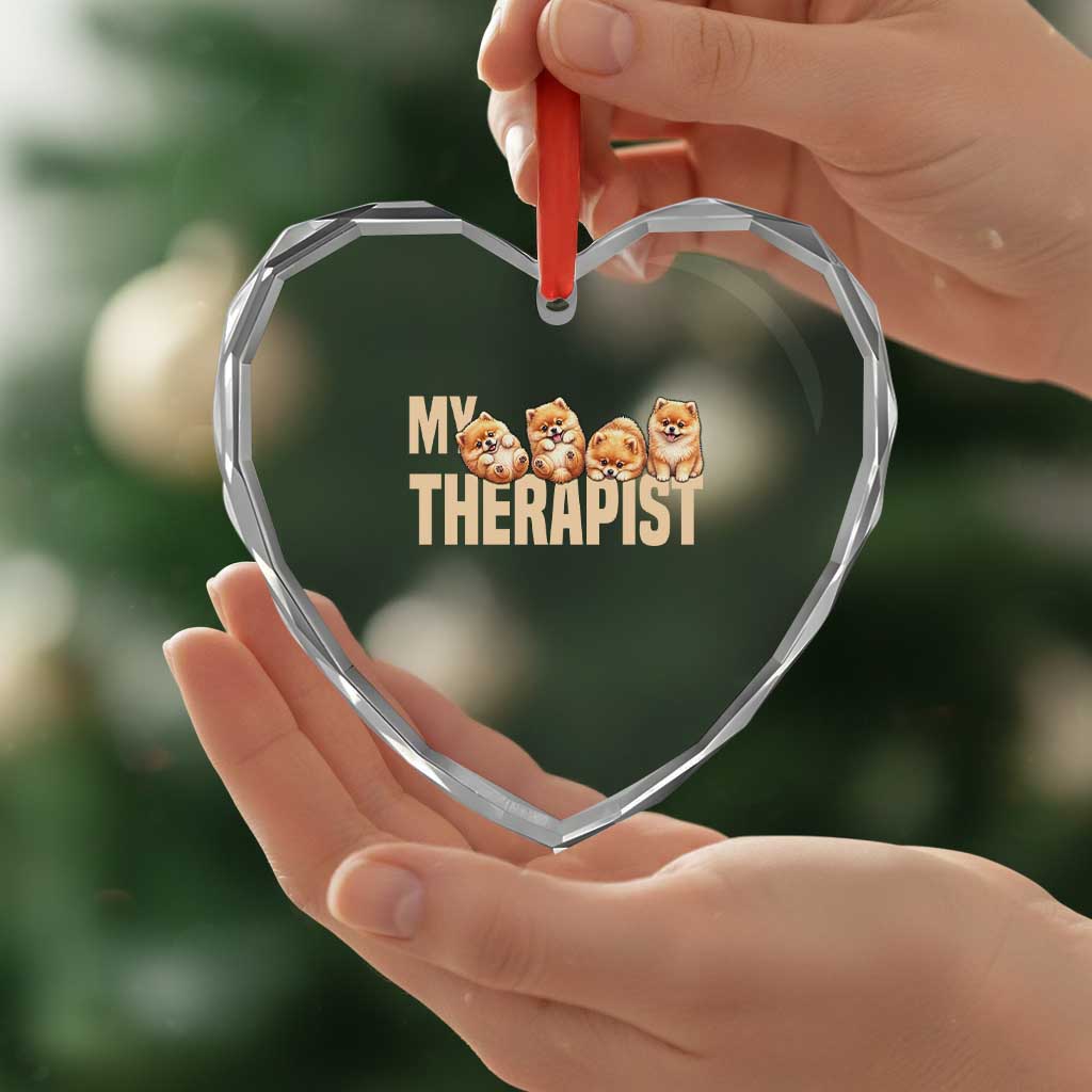 My Therapist Is My Dog Heart Crystal Glass Ornament Cute Pomeranian Lover Meme TS12 Print Your Wear