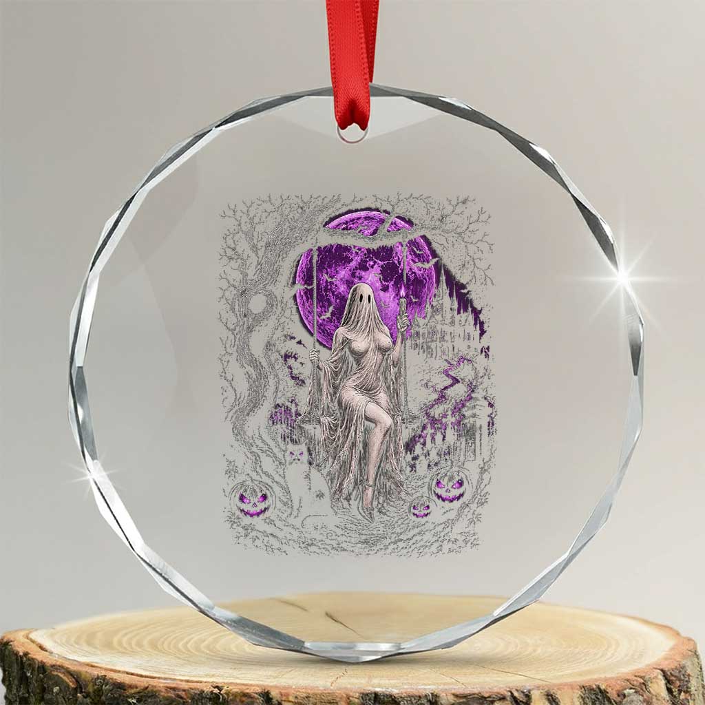 Mystical Ghost Girl Halloween Crystal Glass Ornament Gothic Purple Moon Haunted Castle Art TS12 Transparent Glass 3'' Circle Print Your Wear