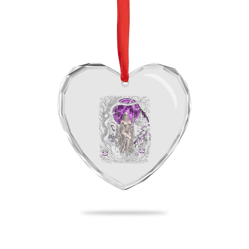 Mystical Ghost Girl Halloween Heart Crystal Glass Ornament Gothic Purple Moon Haunted Castle Art