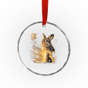 Mystical Moonlit Bunny Graphic Crystal Glass Ornament Glowing Rabbit Under Full Moon Waterfall Nature Scene TS02 Print Your Wear