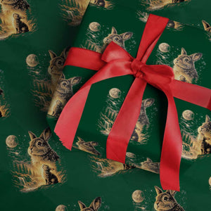 Mystical Moonlit Bunny Graphic Wrapping Paper Roll Glowing Rabbit Under Full Moon Waterfall Nature Scene TS02 Green Print Your Wear