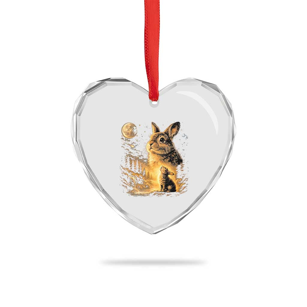 Mystical Moonlit Bunny Graphic Heart Crystal Glass Ornament Glowing Rabbit Under Full Moon Waterfall Nature Scene TS02 Print Your Wear