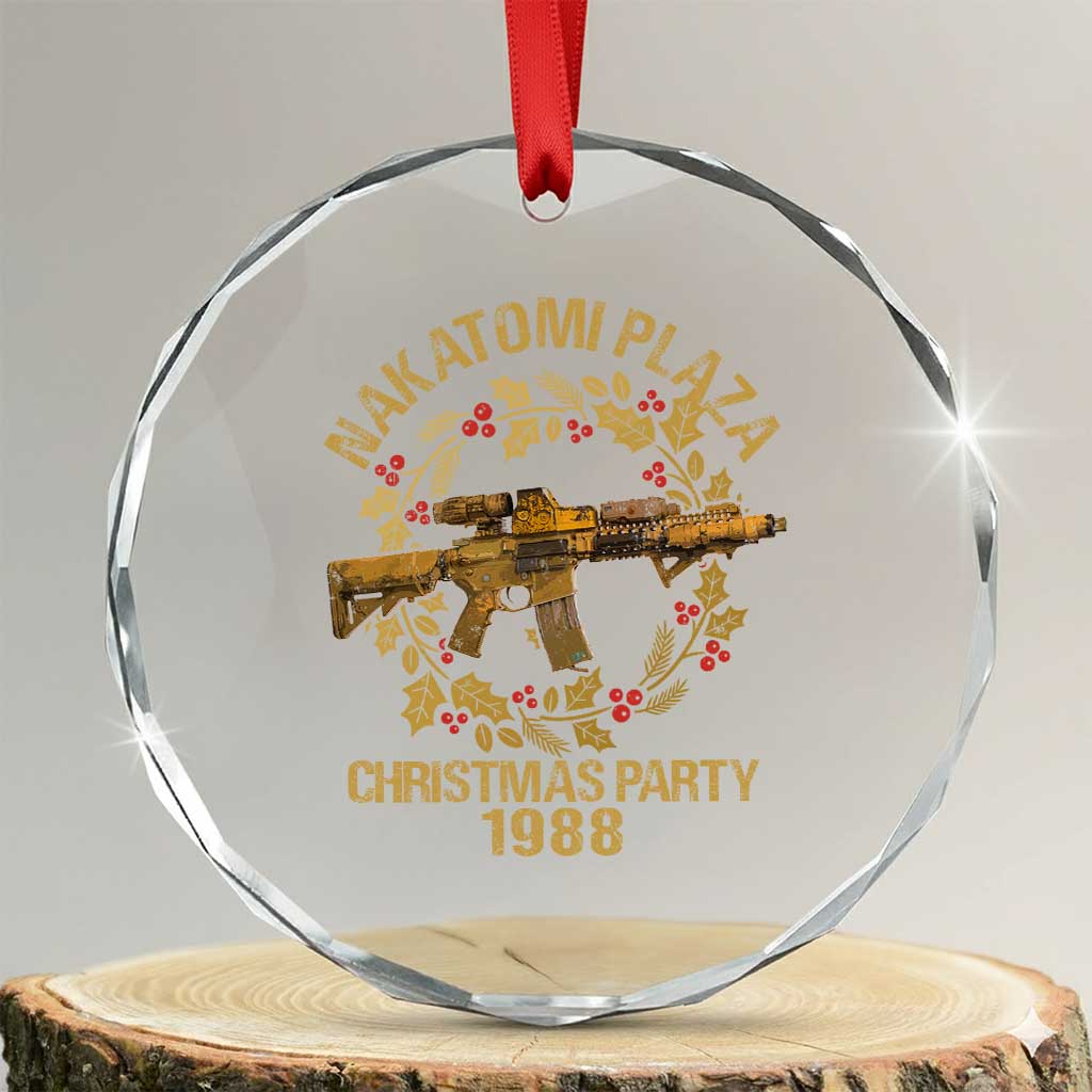 Nakatomi Plaza Christmas Party Crystal Glass Ornament American Patriotic Gold Holly Wreath Machine Gun TS09 Transparent Glass 3'' Circle Print Your Wear