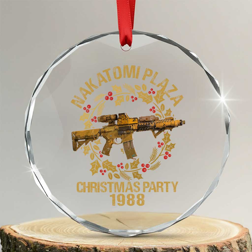 Nakatomi Plaza Christmas Party Crystal Glass Ornament American Patriotic Gold Holly Wreath Machine Gun TS09 Transparent Glass 3'' Circle Print Your Wear
