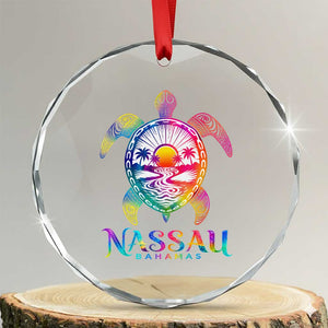 Nassau Bahamas Beach Vacation Crystal Glass Ornament Tie Dye Sea Turtle TS11 Transparent Glass 3'' Circle Print Your Wear