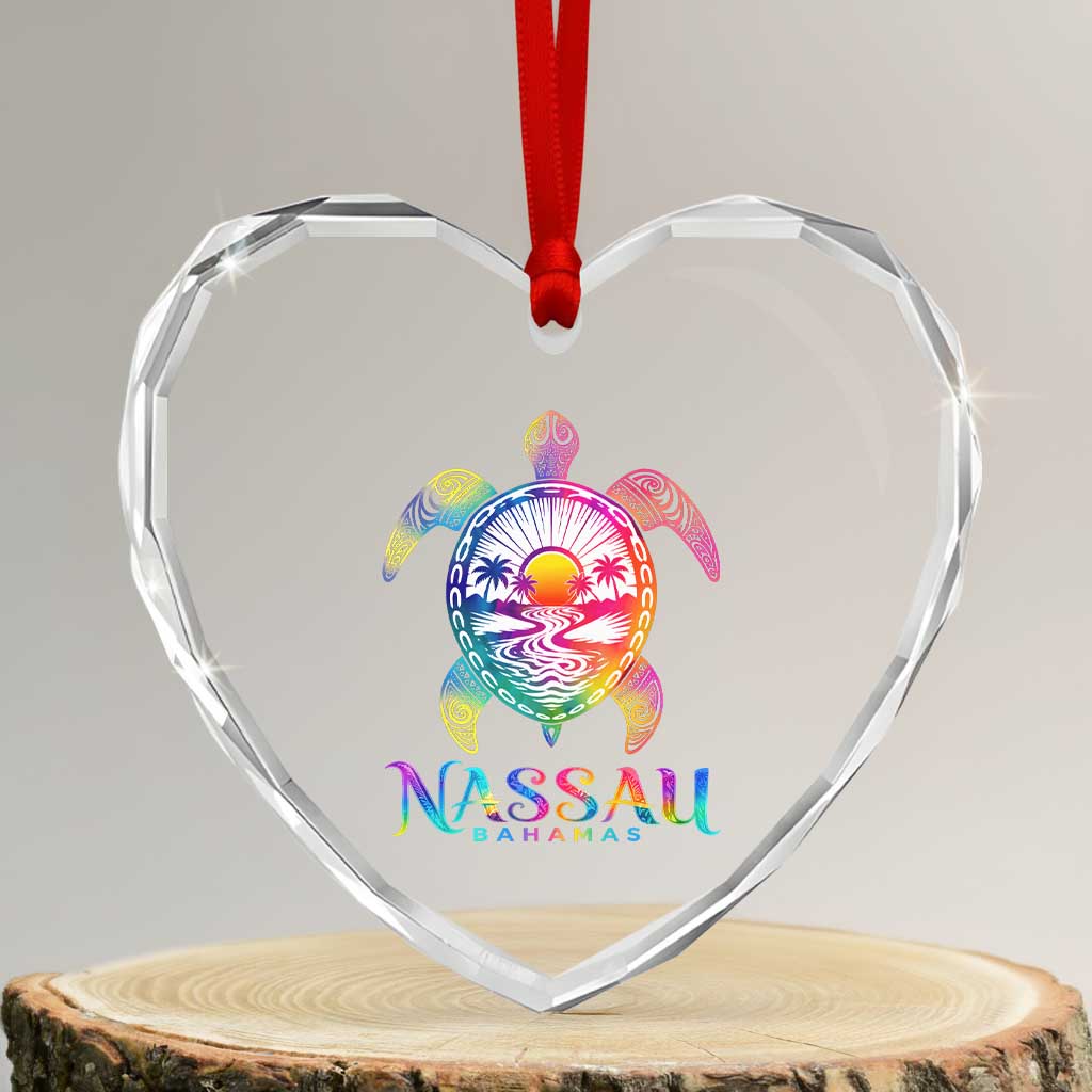 Nassau Bahamas Beach Vacation Heart Crystal Glass Ornament Tie Dye Sea Turtle TS11 Transparent Glass 3'' Heart Print Your Wear