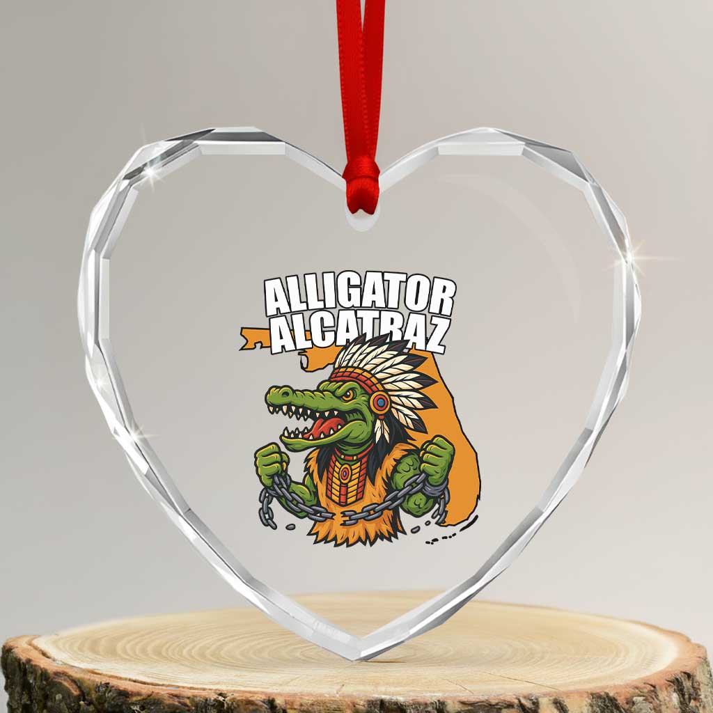 Native Alligator Alcatraz Heart Crystal Glass Ornament Florida Gator Break The Chain TS02 Transparent Glass 3'' Heart Print Your Wear