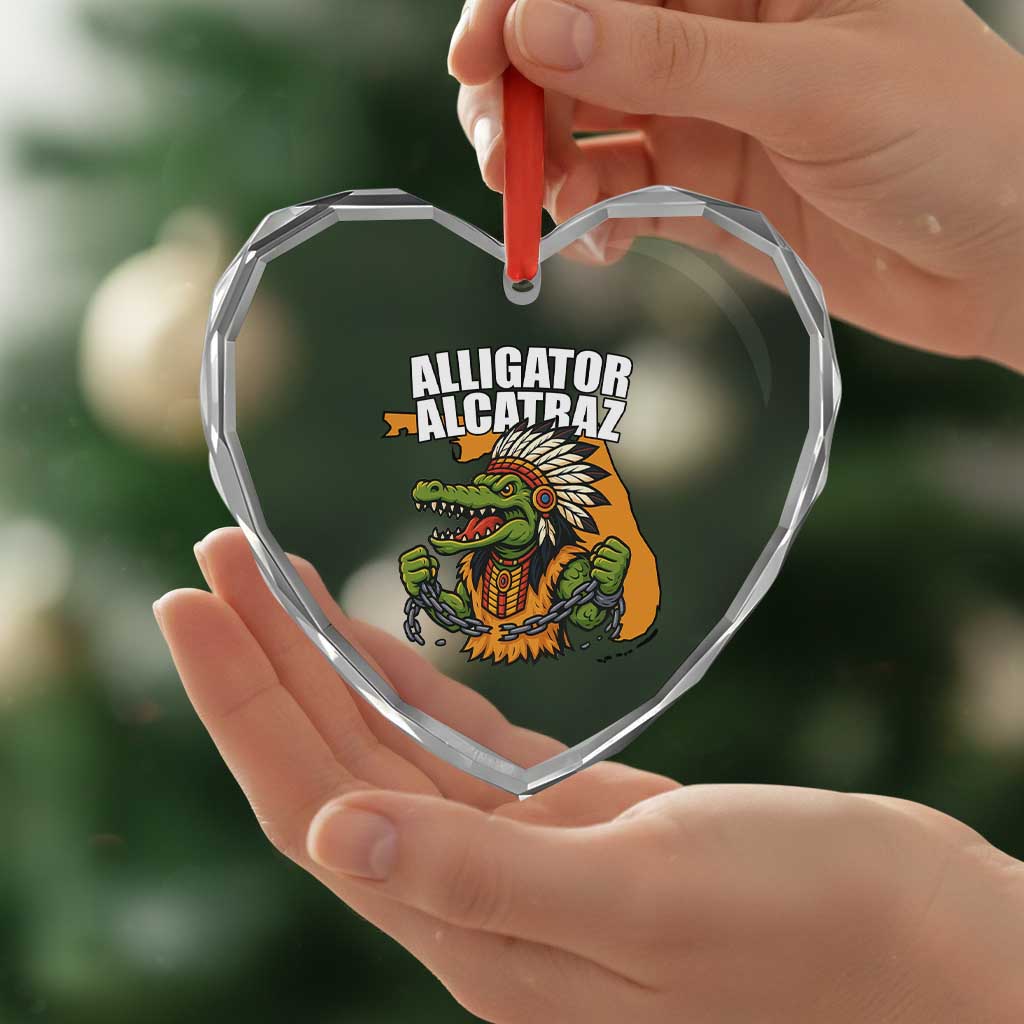 Native Alligator Alcatraz Heart Crystal Glass Ornament Florida Gator Break The Chain TS02 Print Your Wear