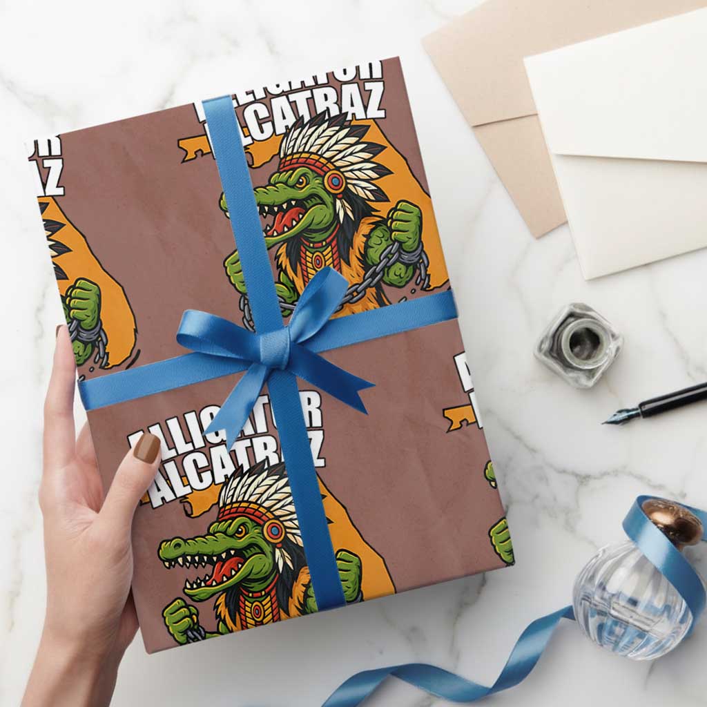 Native Alligator Alcatraz Wrapping Paper Roll Florida Gator Break The Chain TS02 Mocha Print Your Wear