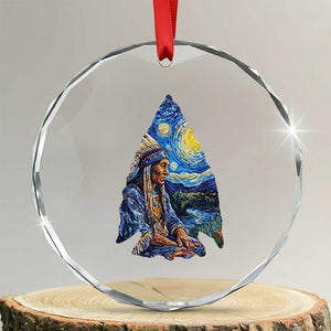 Native American Arrowhead Hunter Starry Night Crystal Glass Ornament