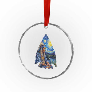 Native American Arrowhead Hunter Starry Night Crystal Glass Ornament