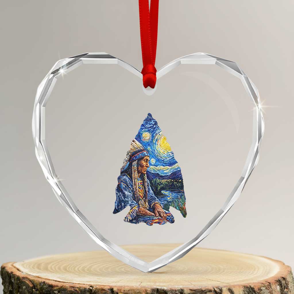 Native American Arrowhead Hunter Starry Night Heart Crystal Glass Ornament TS14 Transparent Glass 3'' Heart Print Your Wear