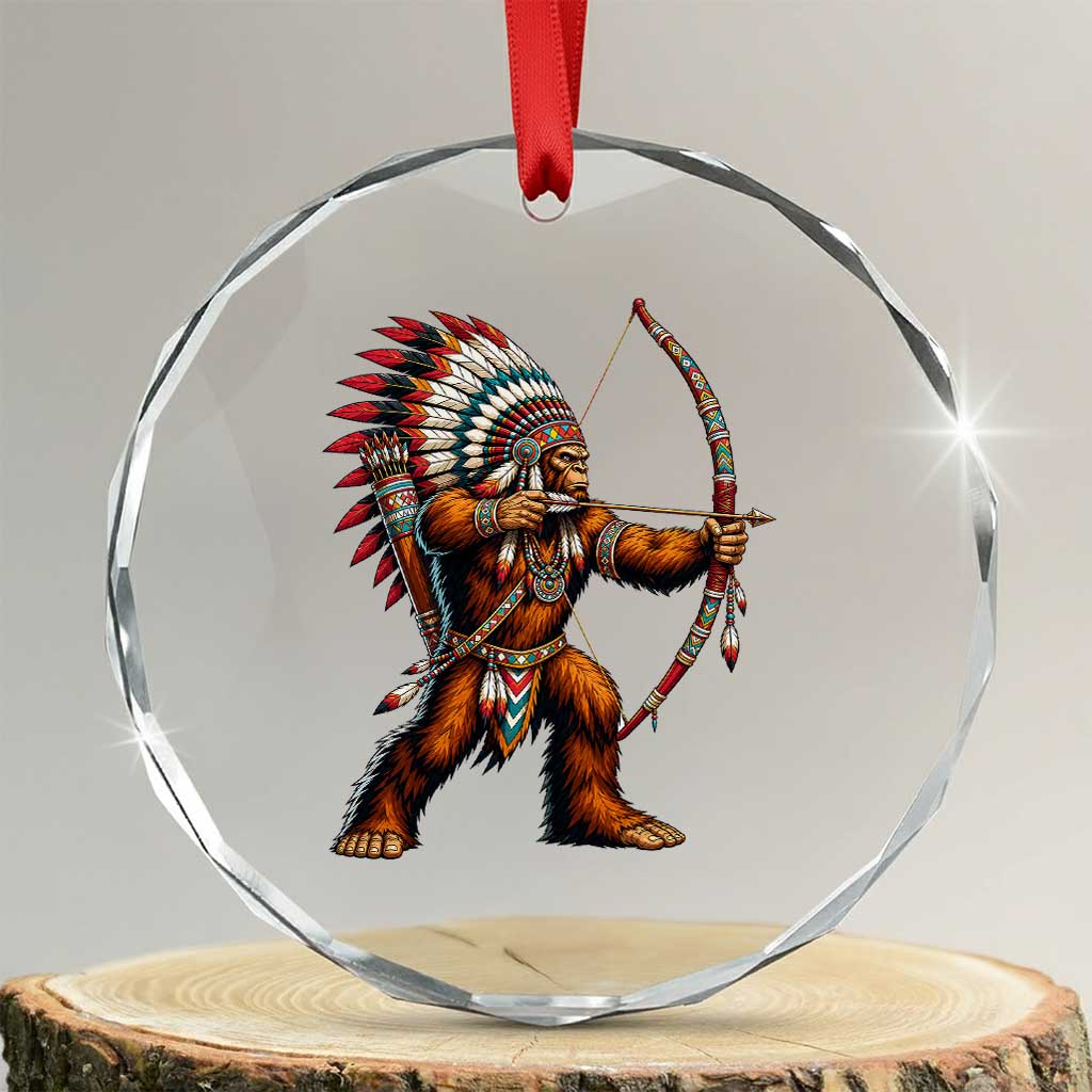 Native American Bigfoot Chief Crystal Glass Ornament Forest Warrior Pride Graphic TS12 Transparent Glass 3'' Circle Print Your Wear