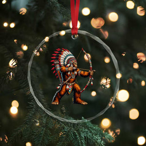 Native American Bigfoot Chief Crystal Glass Ornament Forest Warrior Pride Graphic