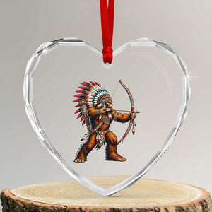 Native American Bigfoot Chief Heart Crystal Glass Ornament Forest Warrior Pride Graphic