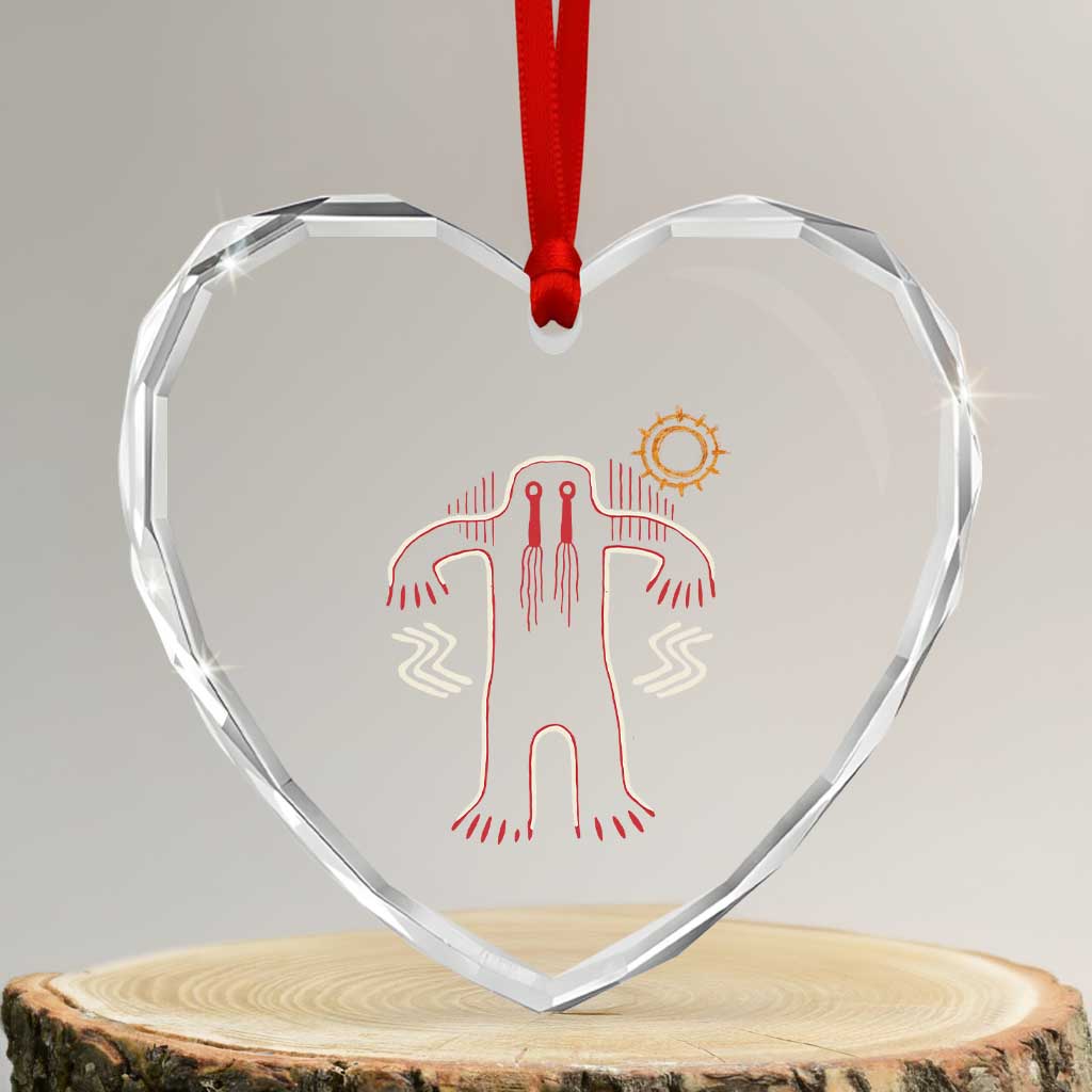 Native American Bigfoot Sasquatch Petroglyph Cave Art Heart Crystal Glass Ornament TS11 Transparent Glass 3'' Heart Print Your Wear