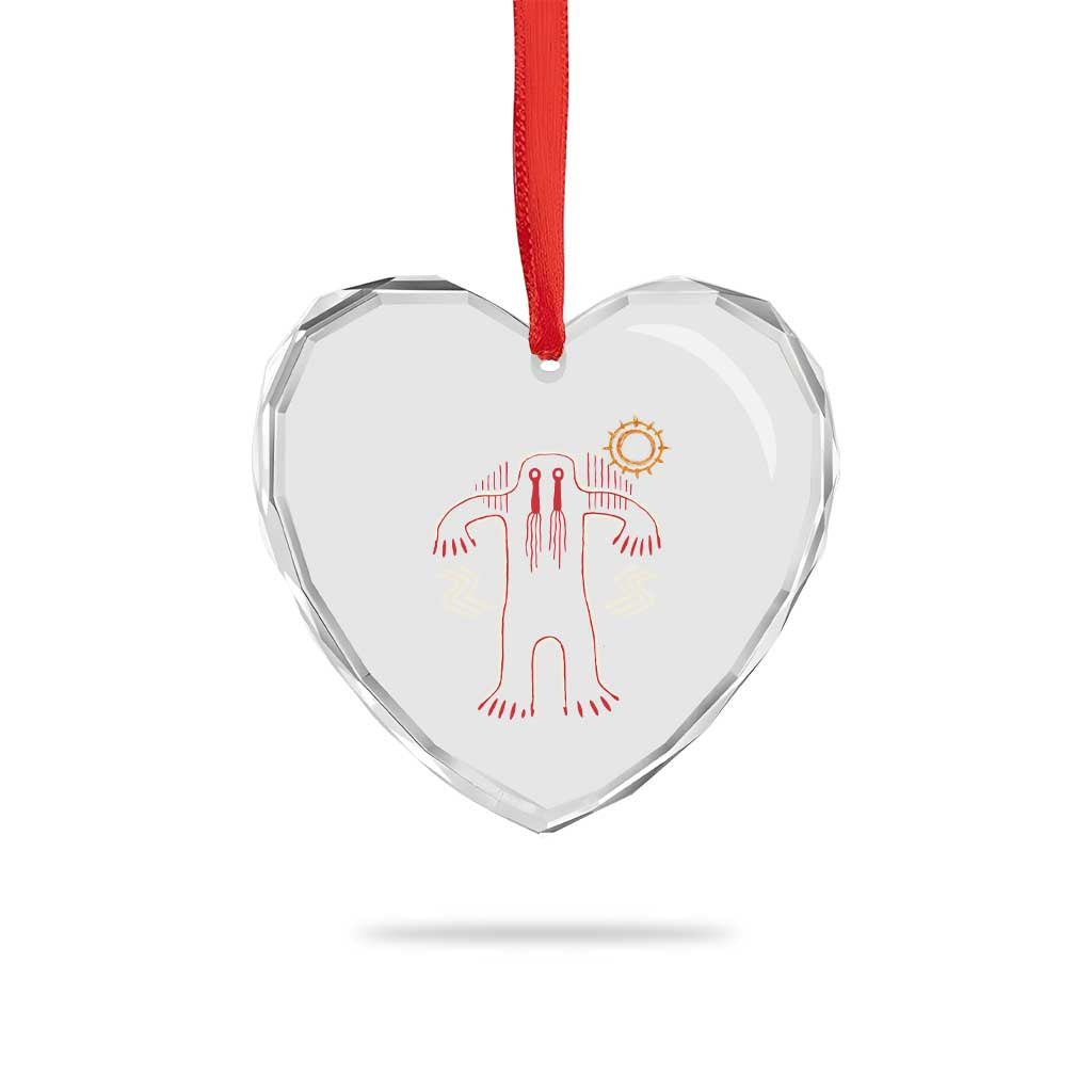 Native American Bigfoot Sasquatch Petroglyph Cave Art Heart Crystal Glass Ornament