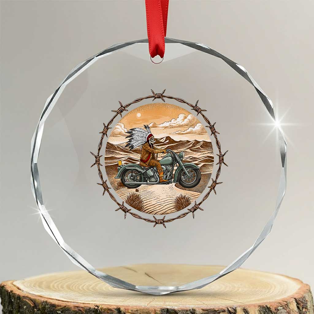Native American Biker Gift Crystal Glass Ornament Skull Motorcycle Rider TS12 Transparent Glass 3'' Circle Print Your Wear