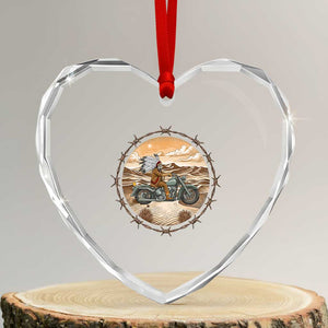 Native American Biker Gift Heart Crystal Glass Ornament Skull Motorcycle Rider